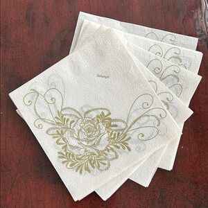 Elegant White and Gold Floral Napkins 12.     7.5x7.5
